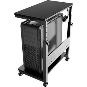 PUTORSEN Computer Tower Stand Cart - 2-Tier CPU Cart with 4 Casters, Rolling Holder with Pegboard & 2 Hooks, Height Adjustable from 19 1/8" to 31 11/16", for Office Home Gaming
