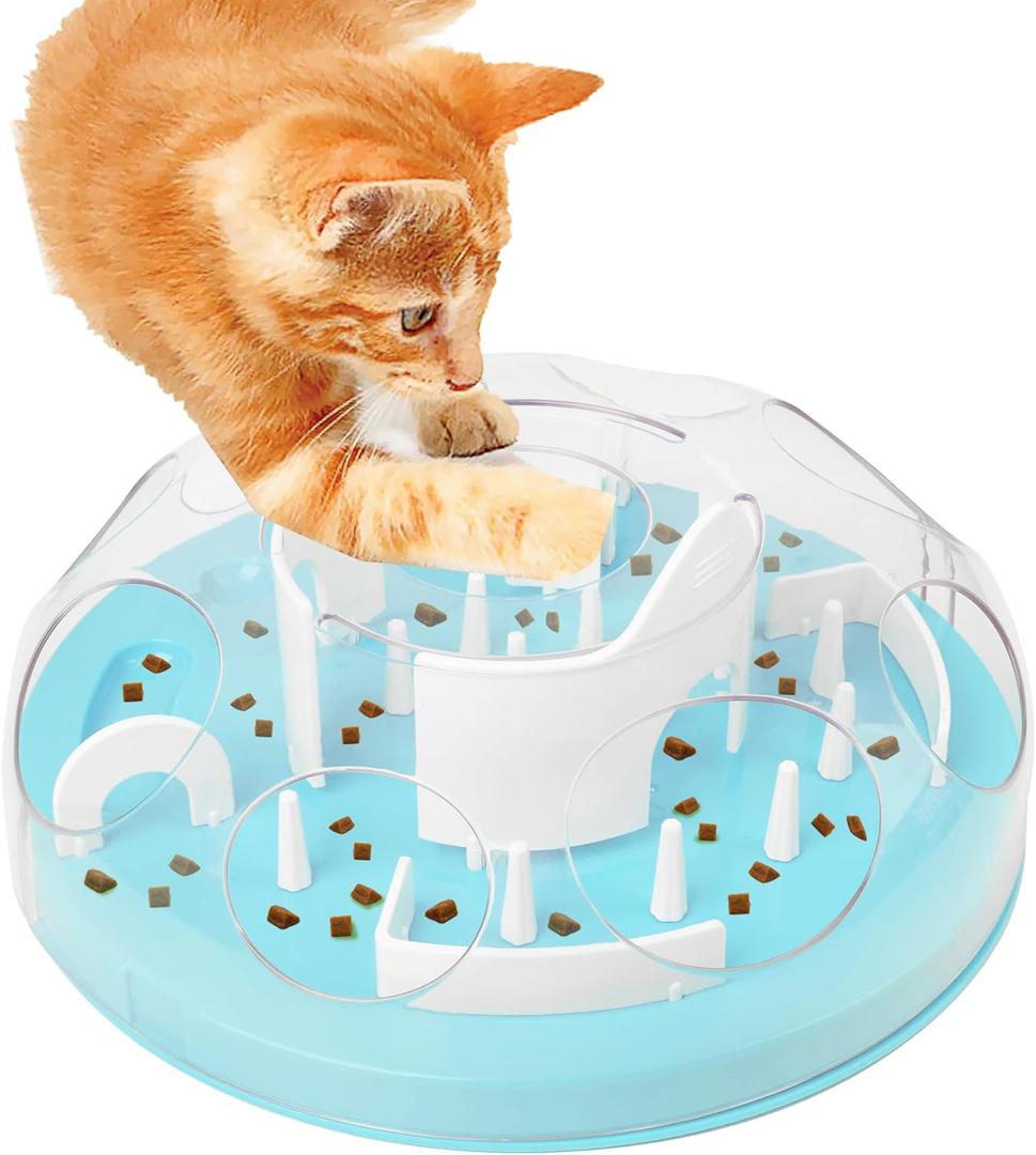 Pet Prime Cat Puzzle Feeder Interactive Enrichment Toys for Indoor Cats Slow Feeder Food Treat Puzzle Cat Stimulation Toys Blue