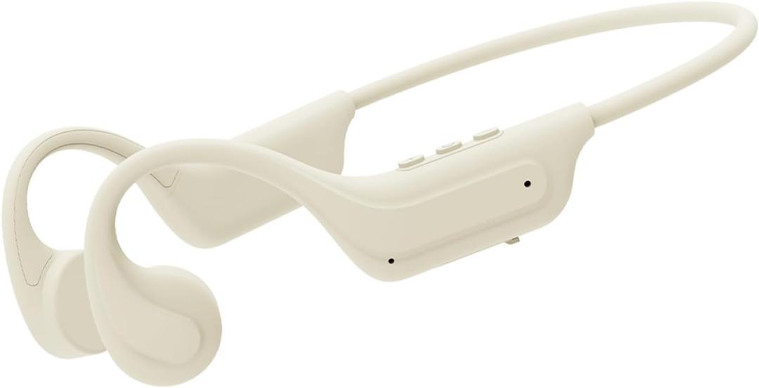 Bone Conduction Headphones Open Ear Bluetooth 6.0,10H Playtime Wireless Headset with Mic,IP65 Sweatproof Sport Earphones for Workout Running Hiking,Beige