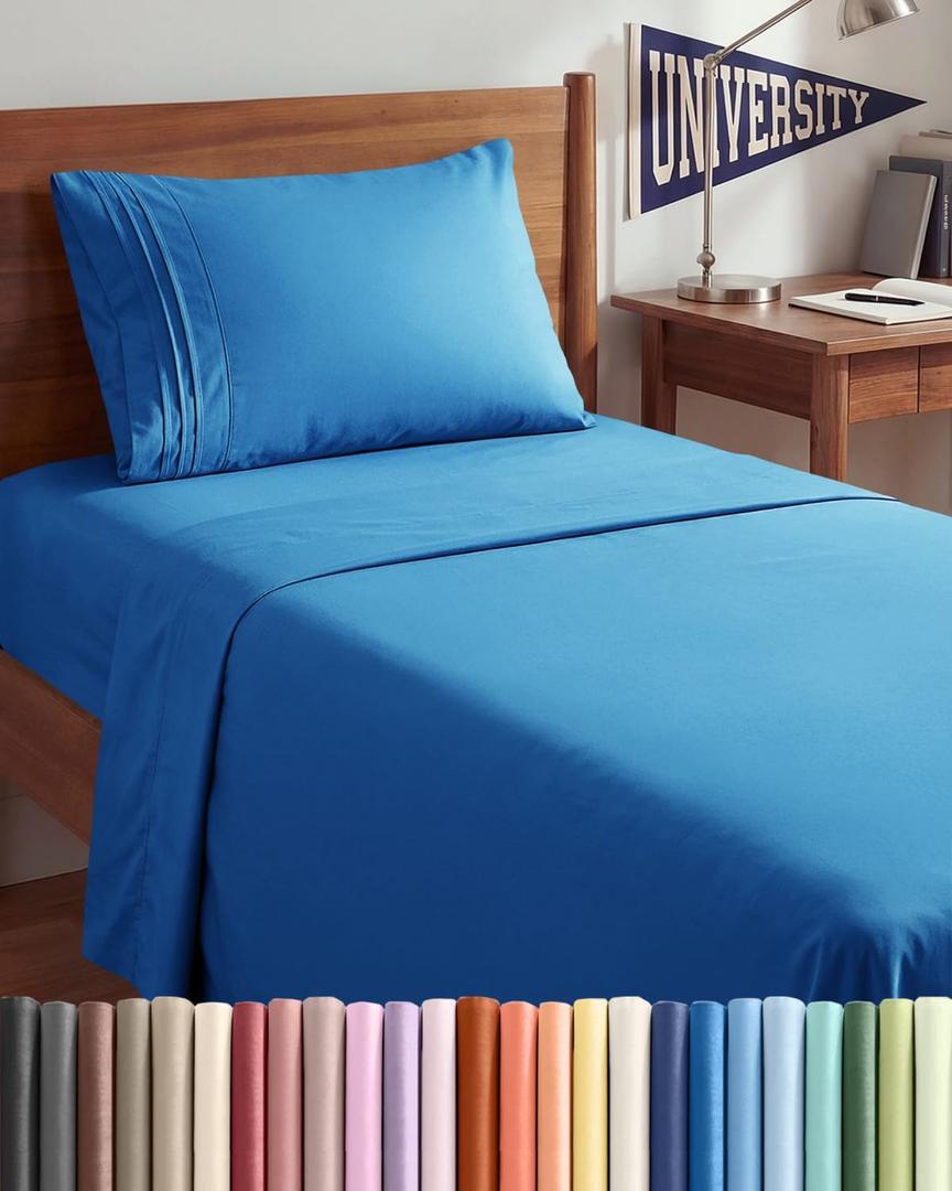 Set of 2  Twin XL Sheet Set,  4 Piece College Dorm Bed Sheets Set with Extra Deep Pockets +  3 Piece Sheet Set - Comfy Breathable & Cooling Sheets Comfy & Breathable Bedding for Women, Men, Kids & Teens - Wrinkle & Fade Resistant - Blue  