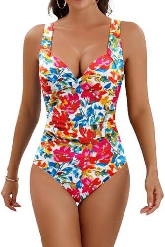 Eomenie Women's One Piece Swimsuit Tummy Control Slimming Push Up Bra Bathing Suits Wrap Twist 1 Piece Swimwear, L