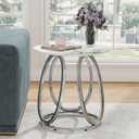 O&K FURNITURE Silver Side Table Living Room, Round End Table with Metal Frame, Modern Nightstand for Small Spaces, Bedroom, Home Office, 1PC (Marble-Silver)