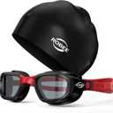 Robee Swimming Goggles, Adult Polarized Swim Goggles for Men Women Youth, Water Pool Glasses (Black/Red, Smoke, Polarized + Cap)