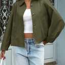 Cicy Bell Womens Cropped Jacket Lightweight Batwing Sleeve Trendy Casual Short Trench Coats Button Up Outerwear (Green)
