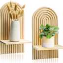 LIYAOLI Boho Wall Shelf Set of 2-15 x 8.6 Inch Arched Wooden Hanging Shelves for Living Room & Bedroom - Mid-Century Modern Bohemian Wall Decor (Natural Wood Finish)