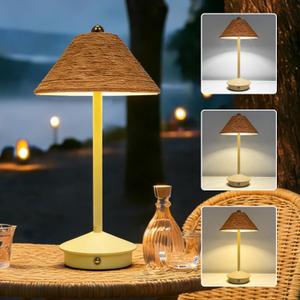 Cordless Table Lamp,Small Lamps with 3 Colors,Dimmable Rechargeable Rattan Light,Aesthetic Lighting for Bedroom Living Room Office Outdoor Home Decor (White)