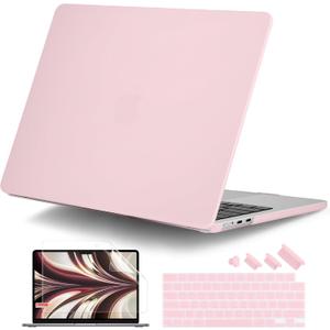 DONGKE for MacBook Air 13 Inch (13.6 Inch) Case, M5/M4/M3/M2 Chip 2026 2025 2024 2023 2022, Hard Plastic Printed Cover with Screen Protector & Keyboard Cover & Dust Plugs, Pink & White Stripes