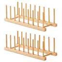 NOVAYEAH 2 Pack Bamboo Wooden Dish Rack-Plate Pot Lid Cutting Board Organizer Holder Rack for Cabinet-Kitchen Cabinet Organizer for Dish, Pots, Lids, Bowls, Bottles, Books, and Puzzle