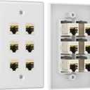 iwillink 10Gbps Ethernet Wall Plate Cat6A, 6-Port Keystone Wall Plates with Cat 6A Shielded Coupler and Bracket, Female to Female Cat6a Wall Plate, 1 Pack