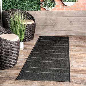 nuLOOM 2' x 8' Outdoor Performance Area Rug, OEKO-TEX Certified, Weather Resistant, High Traffic, Patio, Balcony, Outside, Alaina Black