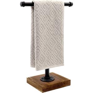 Hand Towel Holder, T-Shape Height 15'' Black Hand Towel Holder Stand, Free Standing Hand Towel Stand for Bathroom Countertop