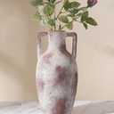 Ceramic Flower Vase with Handles, 12.8 inch Tall Farmhouse Vase Rustic Vases Decorative Pottery Vases Large Floor Vase for Home Decor Living Room Bookshelf Table Centerpiece Fireplace, Terracotta