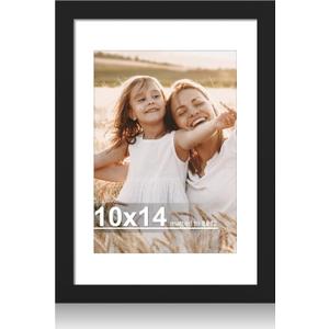 Hongkee 10x14 Picture Frame with Real Glass - 8x12 Wooden Frame with Mat, Horizontal and Vertical Display for Wall or Tabletop (Black, 1 Pack)