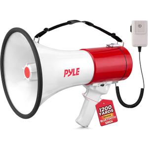 Pyle Megaphone - 50 Watt Bluetooth PA Bullhorn with Adjustable Volume Control, 1200-Yard Range, USB/SD/AUX Inputs for Music, Ideal for Sports, Cheer & Coaching