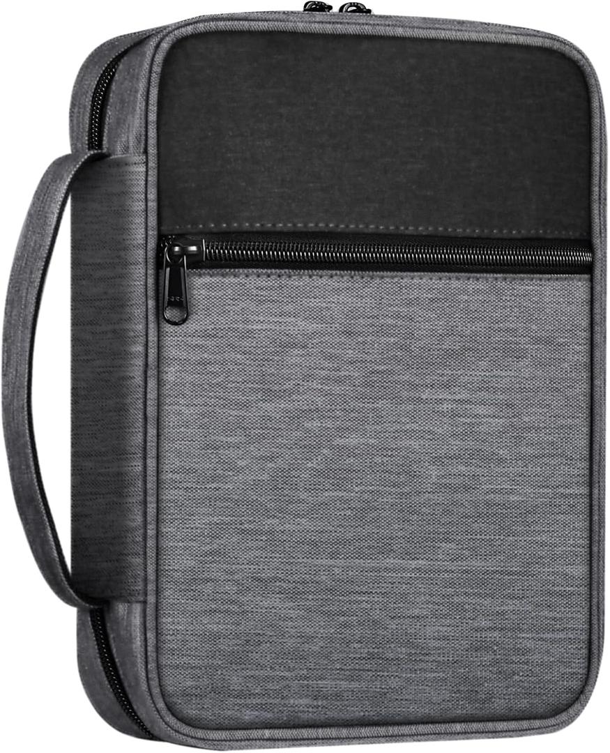 FINPAC Bible Cover, Carrying Book Case Church Bag Bible Protective with Handle and Zippered Pocket, Gift for Mother Lady Women Men, Gray