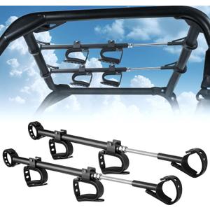 UTV Overhead Gun Rack Fits 21-28" Spacing Roll Bars, Adjustable UTV Gun Holder Rifle Rack for Polaris Ranger Honda Pioneer Mule Uforce, Shovel Mount Bow Metal Holder Hunting Tool Roof Racks