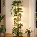 Bamworld Plant Stand with Grow Light for Indoor Plants Corner 7 Tier Metal Plant Shelf Wood Flower Stand for Home Living Room Decor Patio Decor (Brown)
