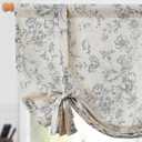 Jinchan Tie Up Shade Valance Curtain Linen Floral for Kitchen Window Living Room Cafe Farmhouse Light Filtering Rustic French Retro Country Curtain Over Sink 54 Inch 1 Panel Grey on Beige