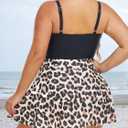 Summer Mae Women's Plus Size One Piece Swim Dress Floral Cutout Swimsuits V-Neck Bathing Suit with Skirt (Black)