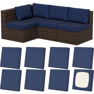 8Pcs Stretch Patio Cushion Covers, Outdoor Couch & Sofa Replacement Slipcovers for Patio Furniture Cushion Covers, Washable Reusable Furniture Protector, Square-Large, Navy-Blue
