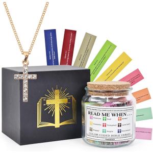 Large Size Read Me When Bible Verses Jar for Emotions and Feelings(108pcs),Christian Gifts For Women,Hope and Prayer Jar with Cross Necklace,Religious Gifts for Mom,Bible Accessories