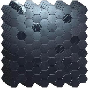XUANINY 5-Metal Peel and Stick Backsplash Tiles, Aluminum Mosaic Sticker for Kitchen Wall Decor Hexagon Design Frosted 3D Wall Sticker(11.02"x11.5") (Black Brushed 5)