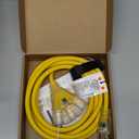 12FT 12 Gauge Heavy Duty Outdoor Extension Cord Waterproof with 3 Outlets Splitter & Lighted End, SJTW 15A 1875W 3 Prong Weatherproof Electric Cable Multi-Plug 3 way Power Cord, ETL Listed for Outside