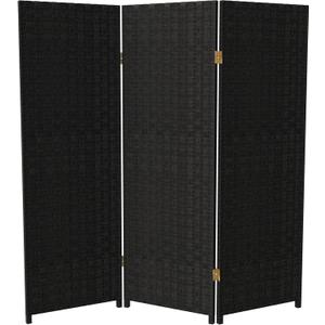 4 ft. Short Woven Fiber Folding Screen - Black - 3 Panel