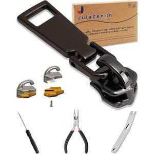 Durable Zipper Pull Replacement, Zipper Repair Kit with Fixing Tools, Professional Zippers Repair Solution for Jackets, Luggage, Bags, Tents and Outdoor Gear (Black, 5#)