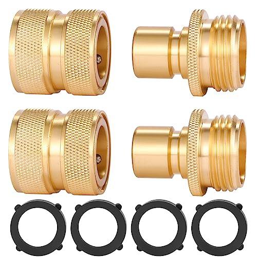 Sanpaint 3/4 Inch Brass Garden Hose Fitting Quick Connector Male and Female Set, 2 Set
