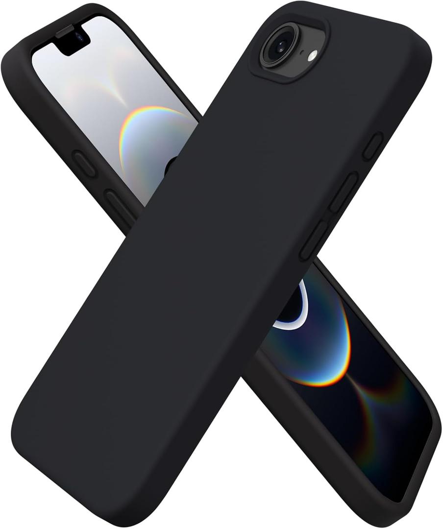 ORNARTO Compatible with iPhone 16e Case 6.1"(2025), Liquid Silicone 3 Layers Full Covered Soft Gel Rubber Phone Case,Shockproof Protective Cover with Anti-Scratch Microfiber Lining-Black