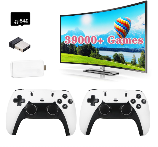 Wireless Retro Game Console, Retro Game Stick with Built-in 9 Emuls, 64GB,20,000+ Games, 4k Hdmi Output, and 2.4GHz Wireless Controller, Plug and Retro Play Video Games for TV（Pearl White）