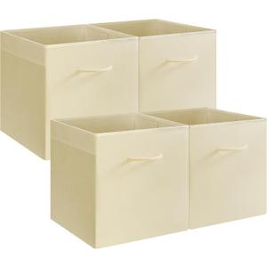 StorageWorks Beige Storage Cubes, 13x13 Storage Cube Bins with Handle, Cube Storage Organizer Bins for Shelves and Closet, Collapsible Storage Bins, 4-Pack