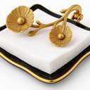 Bronze Gold Floral Napkin Holder Decor - Golden Brass Flower Detail & Black Reflective Tray, Paper Towel & Display Leaf, Two Tone for Weddings, Dinner Parties, Housewarming Gifts, Baroque Tray Basket
