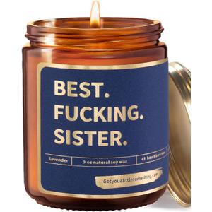 Best Sister Birthday Gifts from Sisters or Brothers - Funny Birthday Candle for Women - Unique Present Idea for Her from Brother for Big Sis for Christmas, Mother's Day - Lavender Vanilla Candle, 9oz