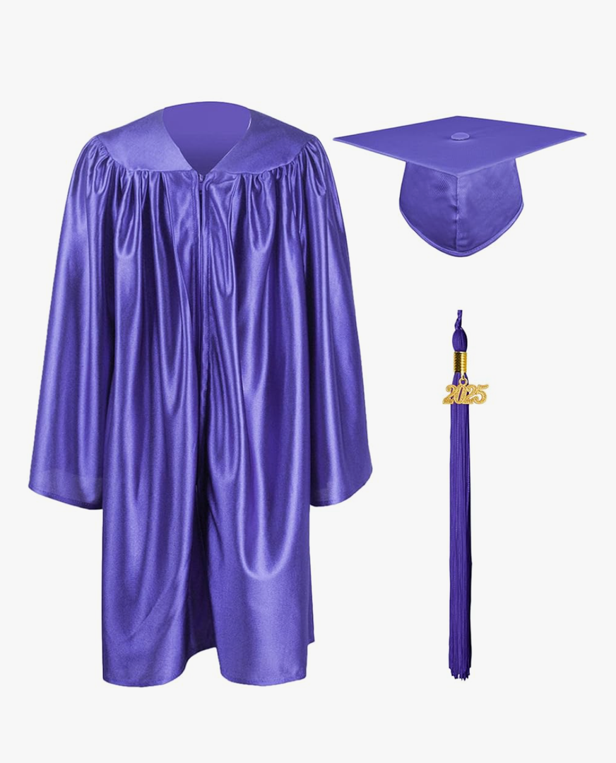 GraduationMall Shiny Kindergarten & Preschool Graduation Gown Cap Set with 2025 Tassel, Purple, Size 30