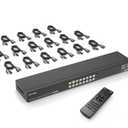 MT-VIKI 4K 16 Port KVM Switch HDMI, 4K@30Hz Rack Mount KVM Console w/16 Cables + 4 USB 2.0 Devices + Remote, Support EDID Storage, HDMI 1.4, HDCP 1.4 for 16 Computers/Servers, Fit 1U 19'' Rack