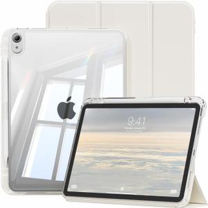 Case for iPad (A16) 11 inch (2025)& iPad 10th Generation(2022)-2 in 1 Removable Cover with Pencil Holder,Hard PC Transparent Back,Supports Touch ID & Auto Sleep/Wake (White Cream)