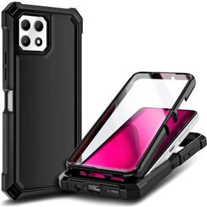 NZND Designed for T-Mobile REVVL 7 Phone Case (REVVL 7 5G), Black | with Screen Protector, Full-Body Shockproof Protective Rugged Impact Resist Bumper Cover