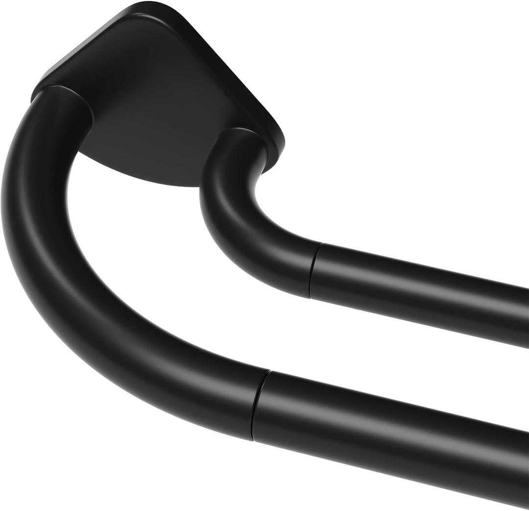 Black Double Curtain Rod 38 to 62 Inches, Blackout Wrap Around Curtain Rod for Windows, 6/8 Inch Room Darkening Telescoping Double Drapery Rod, Easy Install for Rentals & Apartments