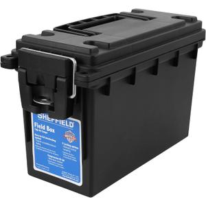Sheffield 12629 Ammo Storage Box, Stackable .30 Cal Field Boxes, Water and Dust Resistant, Lockable Storage Box with Handle, Secures Hunting Gear, Supplies, and Bullets, Made in USA, Black, 1-Pack (0.30)