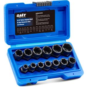 Orion Motor Tech Impact Nut and Bolt Extraction Tool Set, Rusted Damaged Stripped Nut and Bolt Remover Tool Kit, Nut Bolt Extractor Socket Set in 13 SAE and Metric Sizes for 3/8 Inch Drive with Case