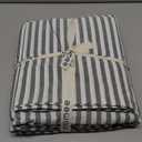 MooMee Striped Sheet Set 100% Washed Cotton Linen Like Textured Breathable Durable Soft Comfy (Heathered Green Classic Stripes, King)