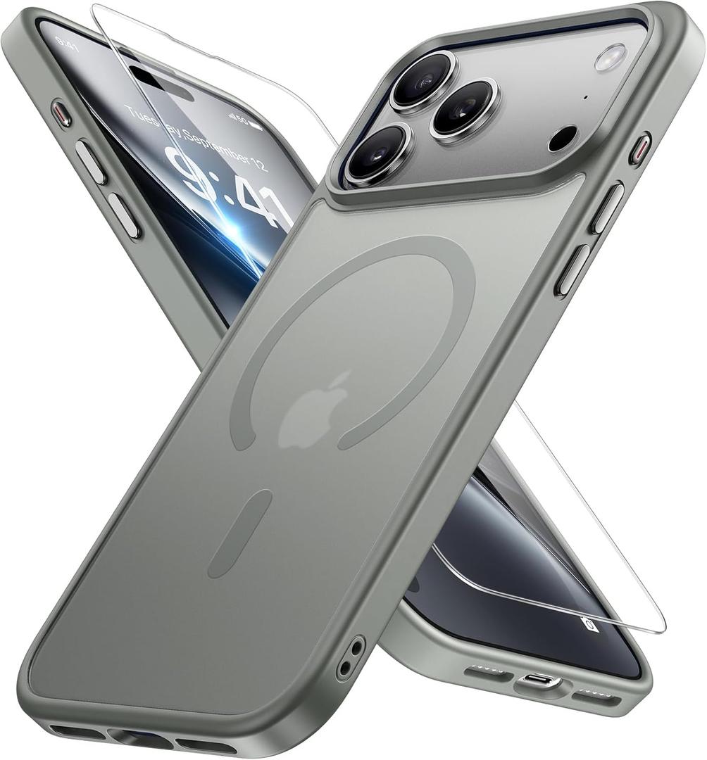 Miracase Magnetic for iPhone 17 Pro Max Case with Screen Protector [Compatible with MagSafe] Slim Thin Phone Case Military-Grade Protected for 17 ProMax Cover Bumper 6.9", Grey (Gray)