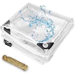 12' X 12' Clear Tarps Heavy Duty Waterproof PVC Vinyl 14 Mil Thick, Glass Tarpaulin with Metal Grommets, Protects Against Water, Tear, Cold Weather Resistan for Greenhouse Balcony Garden