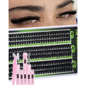 100D Volume Lash Clusters Kit 8-10-12MM Fluffy Eyelash Clusters Short Lash Extension Kit 243 Pcs Thick Clusters Eyelash Extensions D-Curly 3D Look Individual Lashes Kit by Newcally