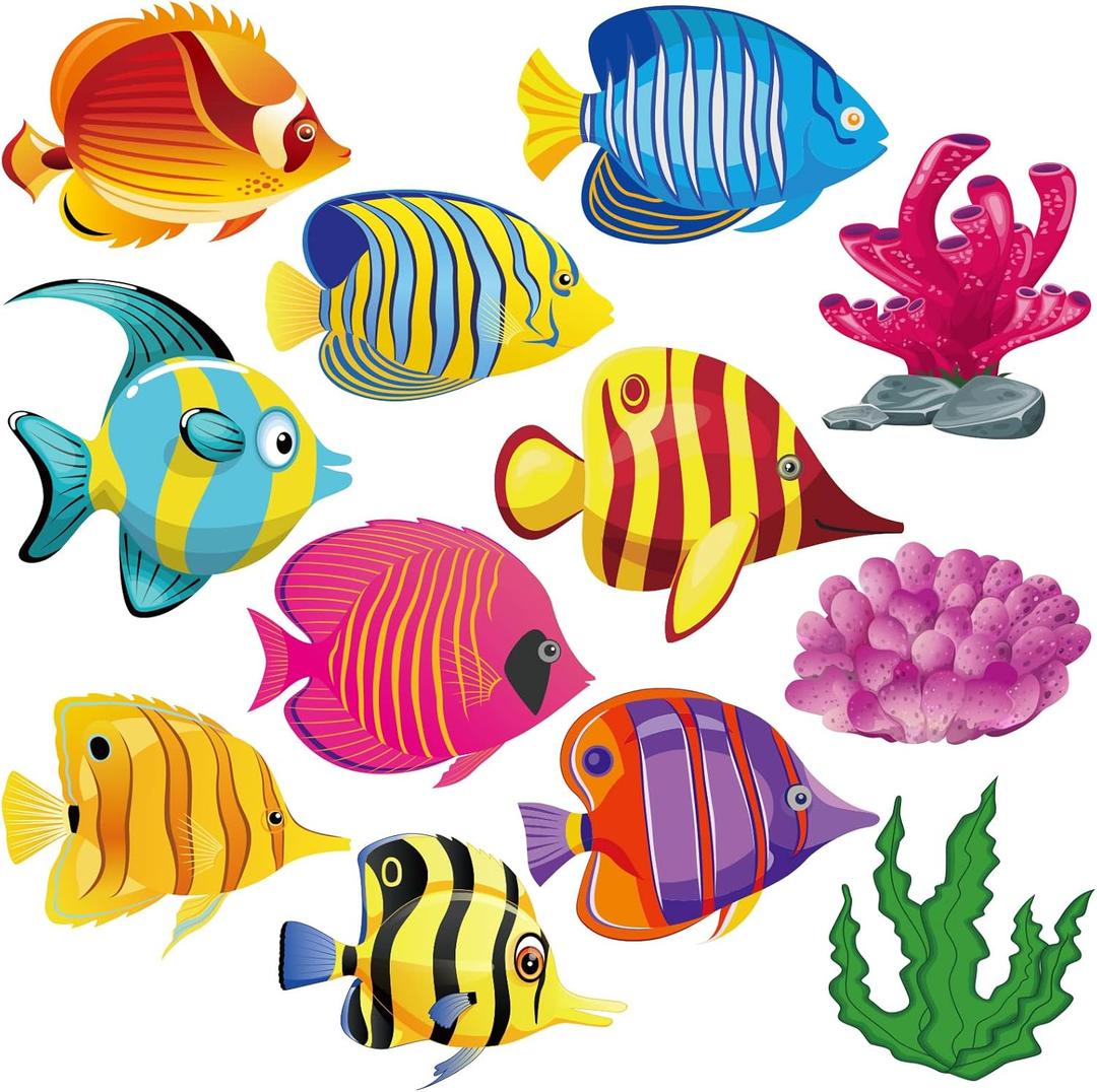 48 Pcs Fish Cutouts Paper Colorful Classroom Decoration Ocean Under the Sea Animal Cutout Accents Underwater Tropical Fish Cutouts with Glue Point Dot School Kindergarten Bulletin Board 5.9 x 5.9 Inch