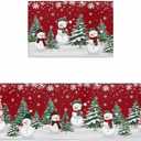 LooPoP Christmas Snowman Kitchen Mats for Floor Cushioned Anti Fatigue 2 Piece Set Kitchen Runner Rugs Non Skid Washable Red and White (19.7x31.5inch+19.7x47.2inch)
