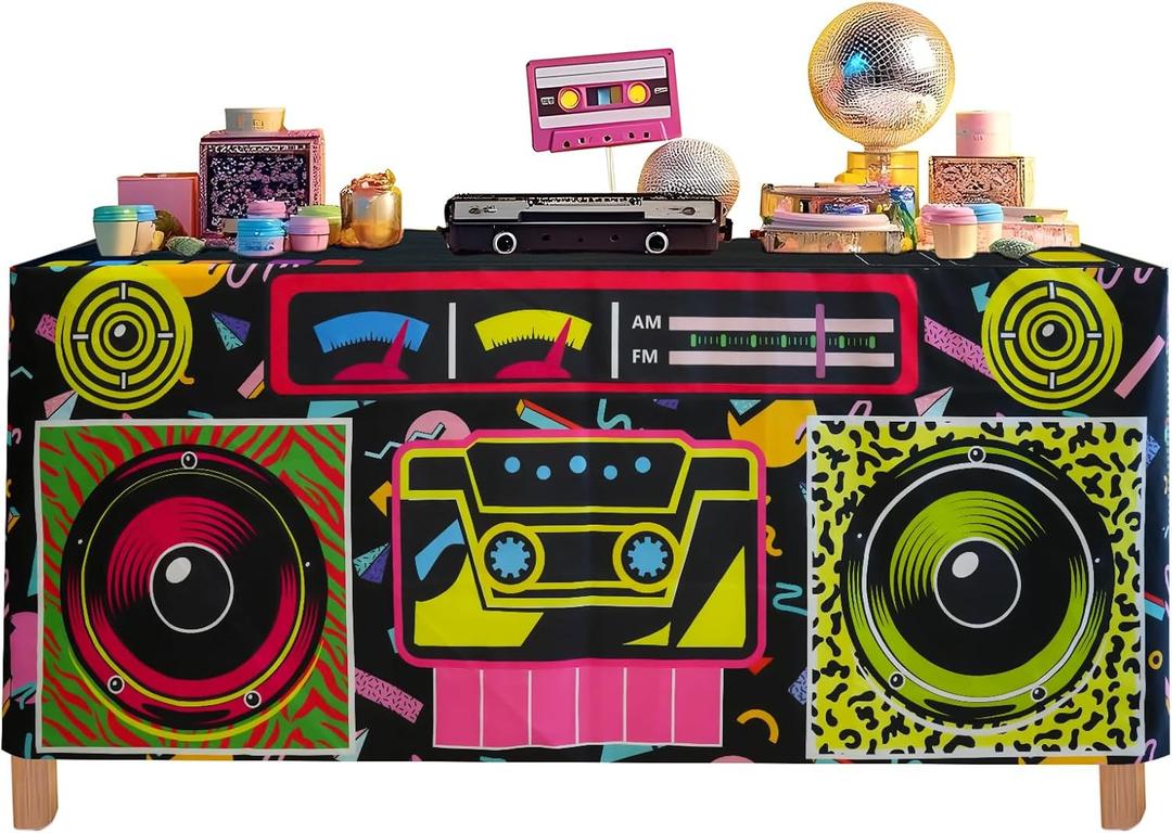 4FT 80s 90s Theme Party Tablecloth, 80s 90s Decorations for Back to 80s 90s Hip Hop Birthday Party