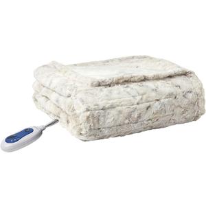 Beautyrest Zuri Reversible Faux Fur to Mink Electric Blanket,Auto Shut Off, Virtually Zero EMF, Multi Heat Setting,UL Certified, Machine Washable, Snow Leopard Throw 50" x 70",100% Microfiber